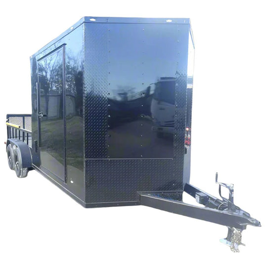 7x18 Black with Blackout Hybrid Enclosed Trailer (2) 7K Axles Storage 50 Amp Elec