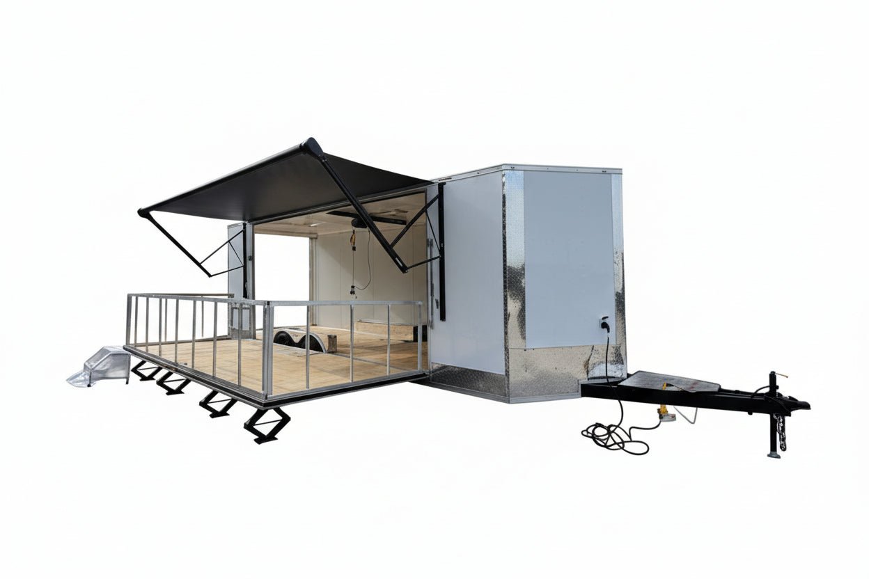 8.5' X 24' White Custom Stage Trailer Showcase Event Marketing - SLE Equipment - 1