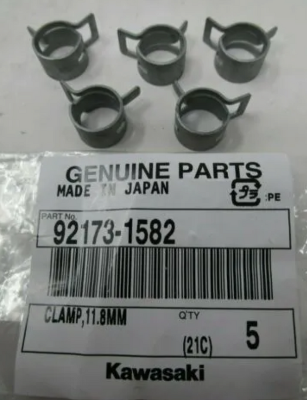 Kawasaki Genuine Part 92173-1582 CLAMP 11.8MM Pack of 5, General View. 