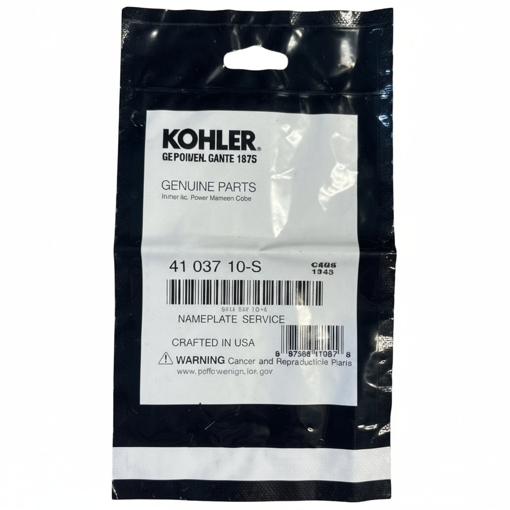 Kohler Genuine Part 41 037 10-S NAMEPLATE SERVICE front straight packaging picture 