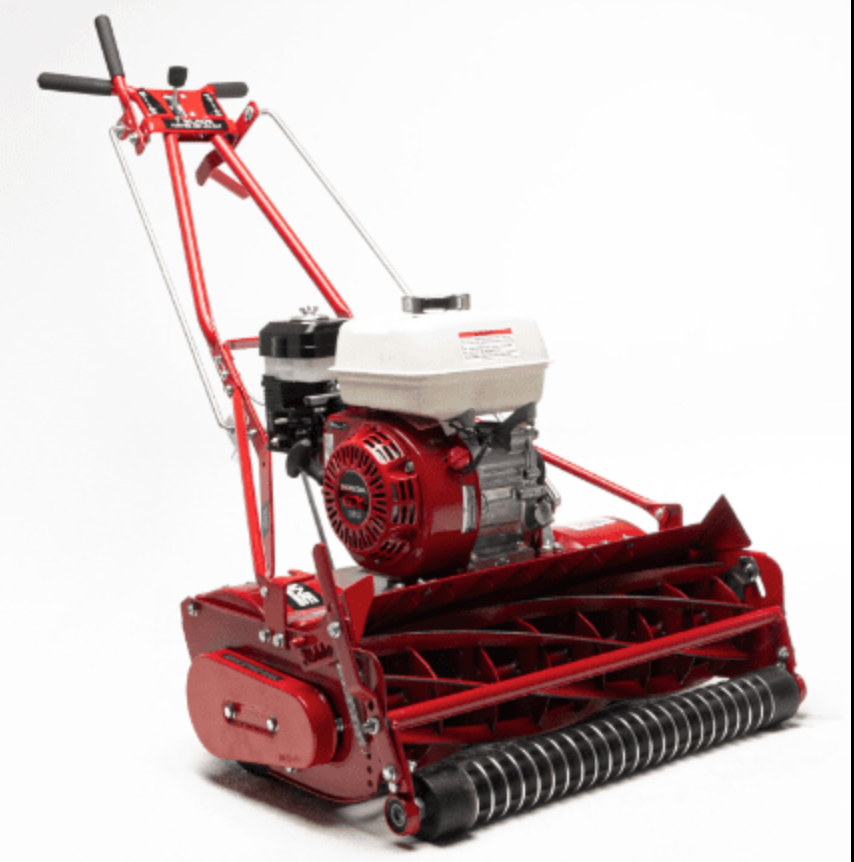 MacLane 25-5.5G-7 25" Self Propelled,7 Blade,5.5HP Honda Engine, Front View.