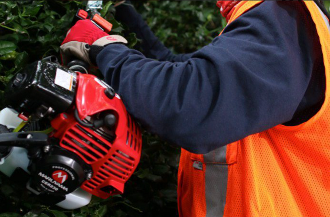 Maruyama EH230DSL Extended Reach Hedge Trimmer, Articulating 24" Blade, 22.5cc, Rear View.