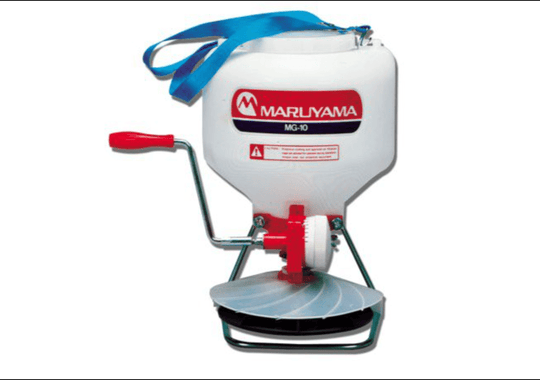 Maruyama MG10 Manual Spreader w/Neck Strap,Front View. 