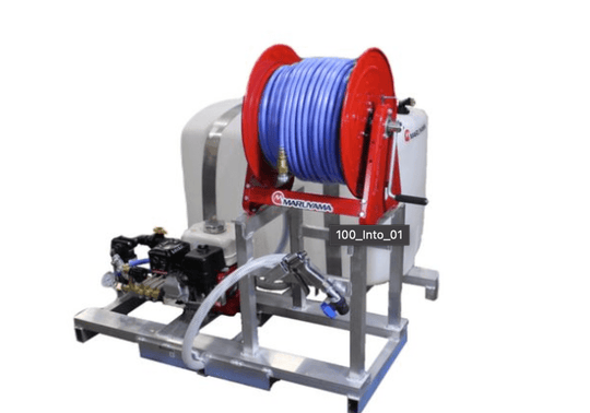 Maruyama MSD41-100 100 Gallan Standar Skid Sprayer - Manual Reel,Front View.