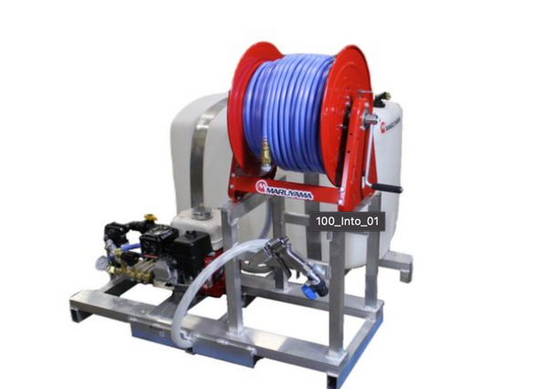 Maruyama MSD41-100 100 Gallan Standar Skid Sprayer - Manual Reel,Front View.