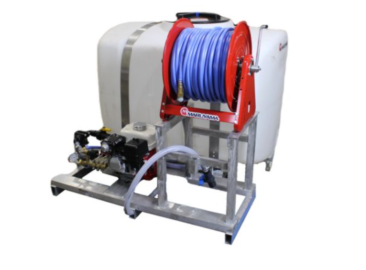 Maruyama MSD41-200E 200 Gallon Standard Skid Sprayer- Electric Reel,Front View.