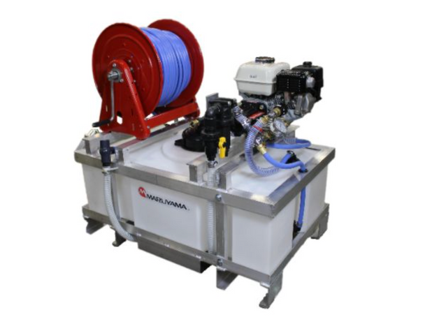 Maruyama MSD41-50T 50 Gallon Top Skid Sprayer - Manual Reel, Front View.