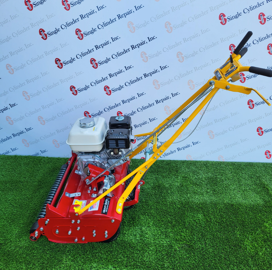McLane 25-5.5G-7-GR 25" Self Propelled, 7 Blade, 5.5HP Honda Engine,Side View. 