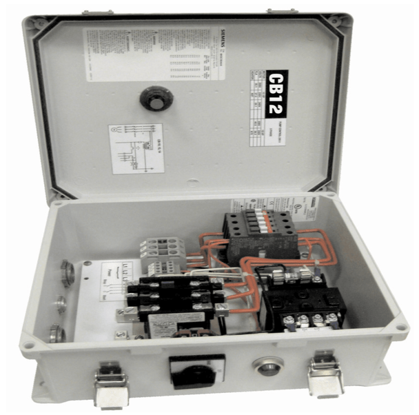 Multiquip CB12A6974 Control Box For ST41230 & ST61230 Submersible Pumps (230V), Front View. 
