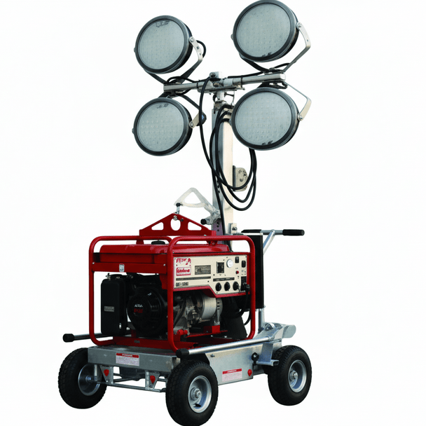 Multiquip GB43LED Light Balloon 4-Spot, 300W LED, 4-Wheel Cart, Front View. 