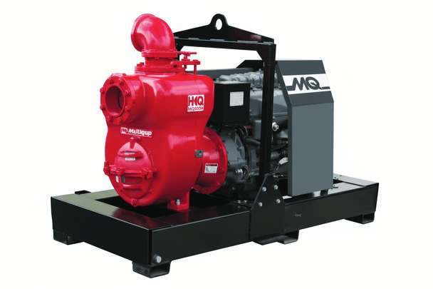 Multiquip MQ600H Industrial Trash Pump Diesel Engine, Front View. 
