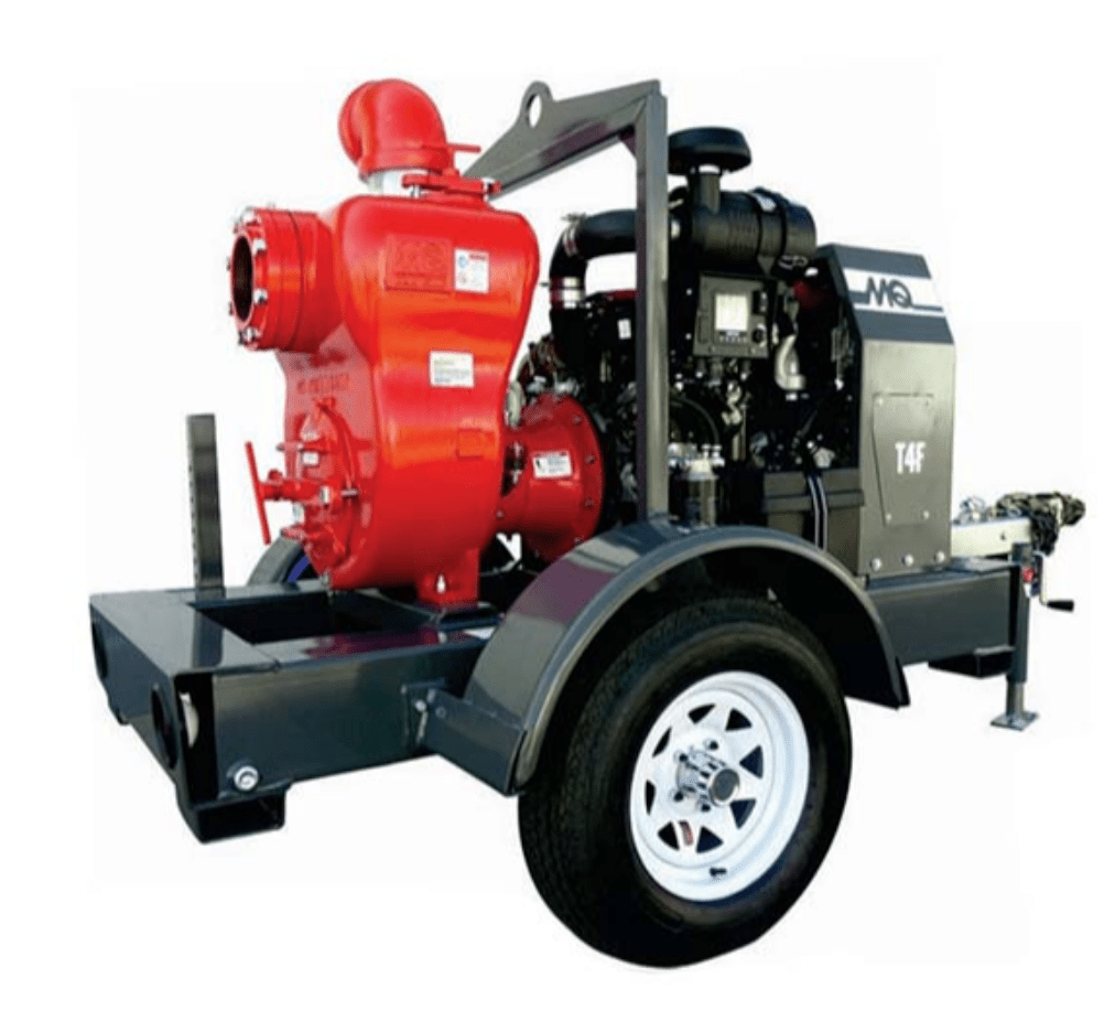 Multiquip TRLR600B Trailer Assembly Kit For MQ600T Water Pumps, Front View. 