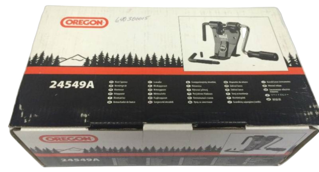 Oregon 24549A Bench Model Chainsaw Chain Spinner Rivet Chain Loop Joiner front angled packaging picture 