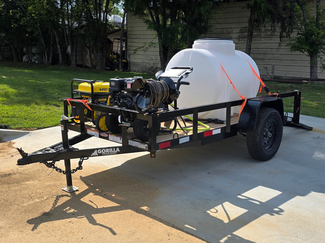 Simpson Pressure Washer 4200 PSI 11.7hp Honda Utility Trailer Package Deal Open front right angle picture 
