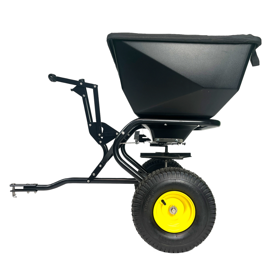 Spyker SPY200T-1P 200lb Tow Broadcast Spreader,Side View. 