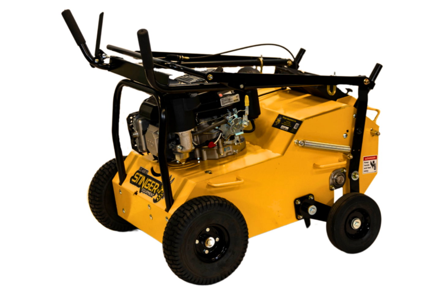 Stinger EZA25 25" Compact Hydrostatic Aerator Kohler front right angled view picture with handle down