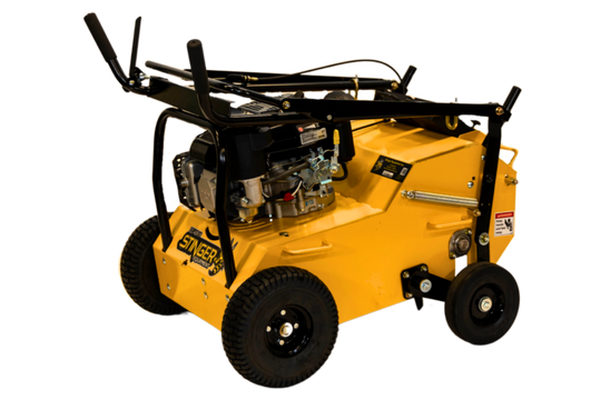 Stinger EZA25 25" Compact Hydrostatic Aerator Kohler front right angled view picture with handle down