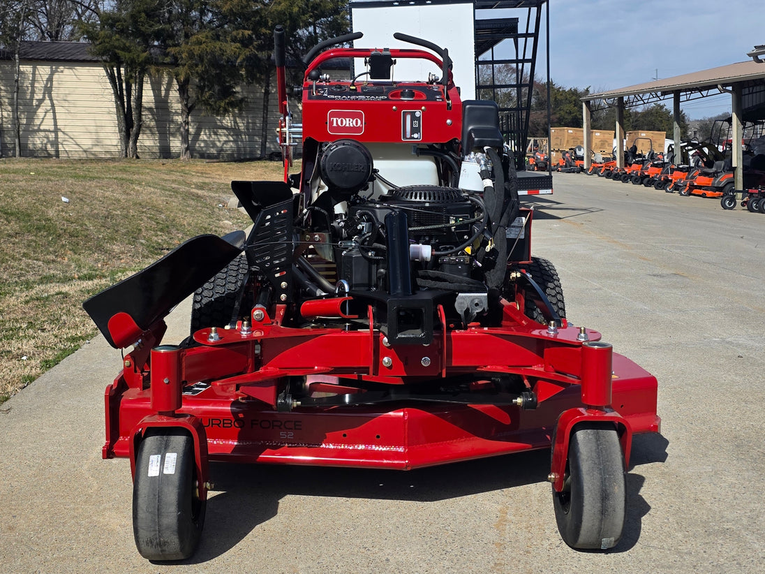 Toro 72530 52" GrandStand MultiForce Stand-On Mower 26.5HP KOH EFI front low view picture 