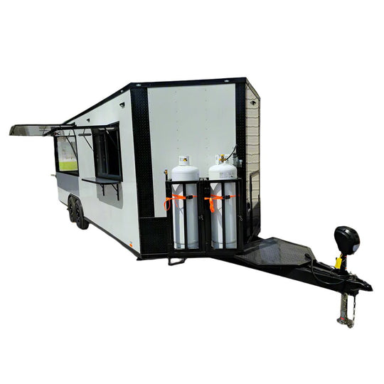 8.5' X 26' Concession Trailer White W/ Blackout Kettle Corn Event Catering - SLE Equipment - 1