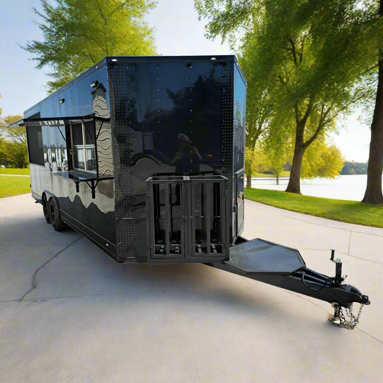 8.5' X 22' Black With Blackout Concession Trailer BBQ Event Catering - SLE Equipment - 1