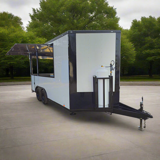 8.5' X 16' Concession Trailer White W/Black Trim Food Event Catering