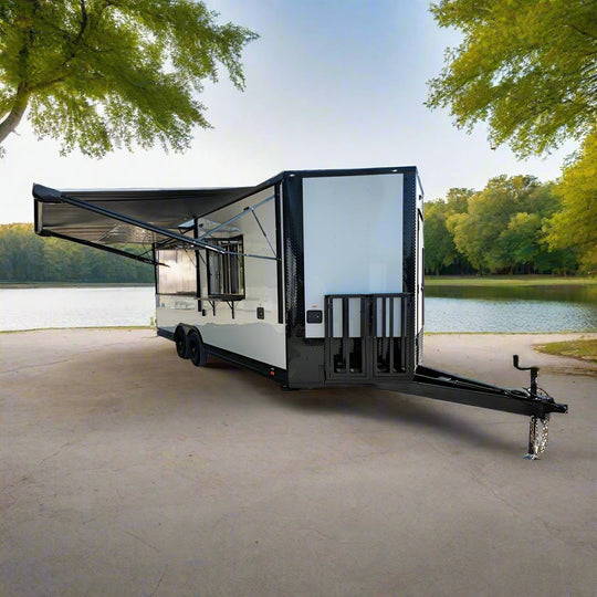 8.5' X 22' White / W Black Out Concession Trailer Kettle Corn Event Catering - SLE Equipment - 1