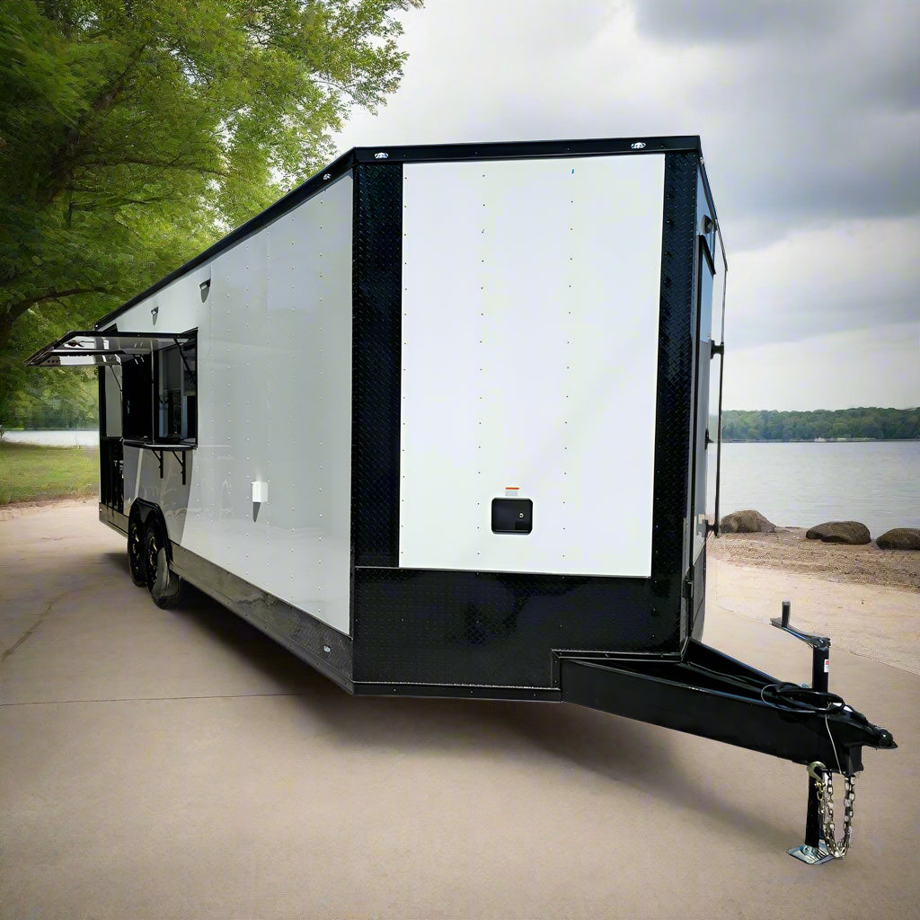 8.5' X 26' White With Blackout Concession Trailer Beverage & Soft Serve Catering