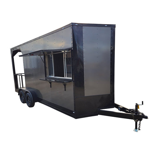 Concession Trailer 7' X 18' Charcoal Grey W/ Blackout Trim - SLE Equipment - 1