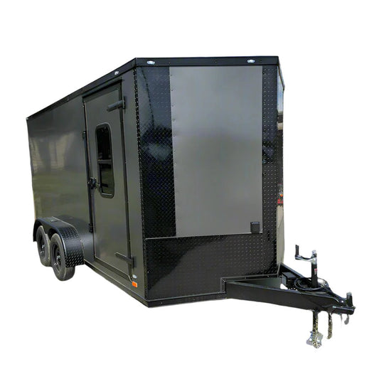 7x14 Charcoal V-Nose Enclosed Trailer (2) 3,500lb Axles Windows Elect & Blkout Pkg