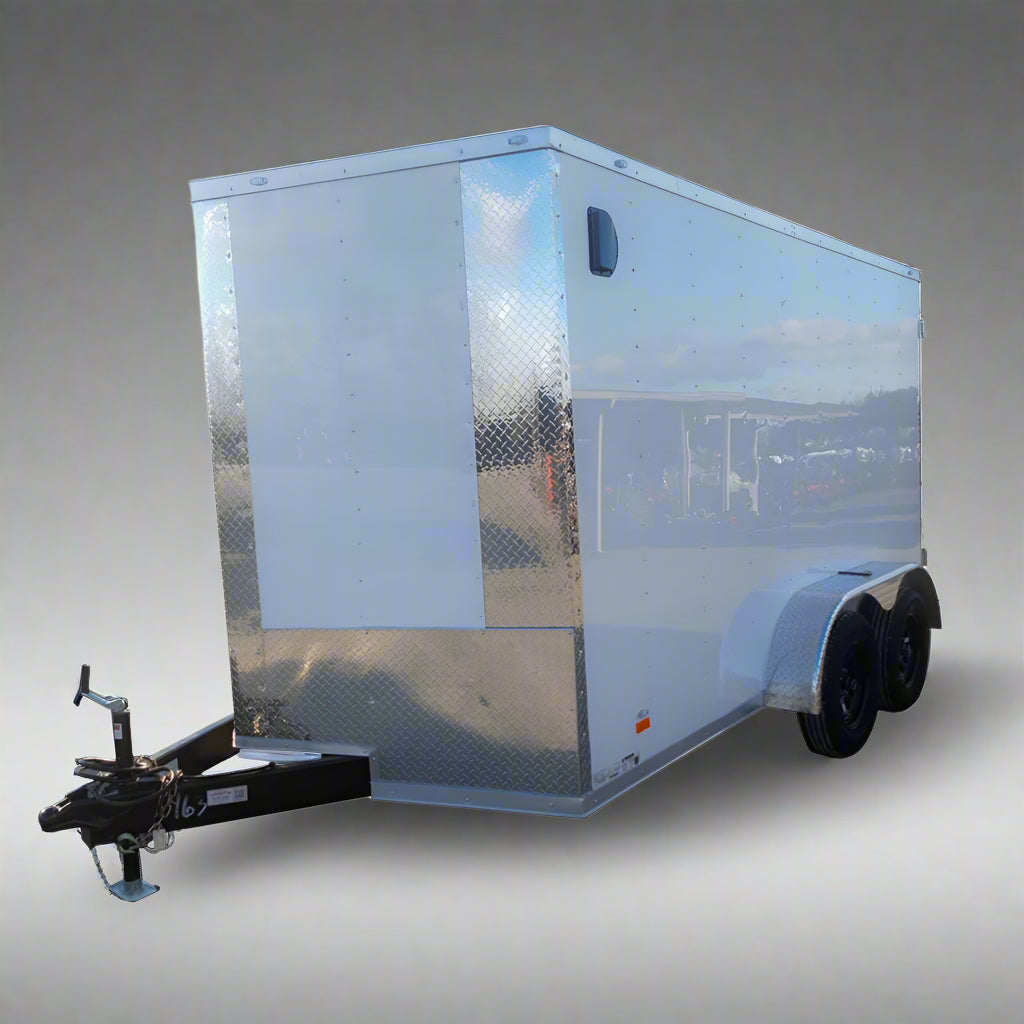 7x12 Tandem White V-Nose Enclosed Trailer Polycore Walls