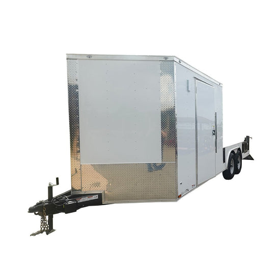 8.5' x 20' White V - Nose Hybrid Enclosed Trailer – Dual 7K Axles - SLE Equipment - 1