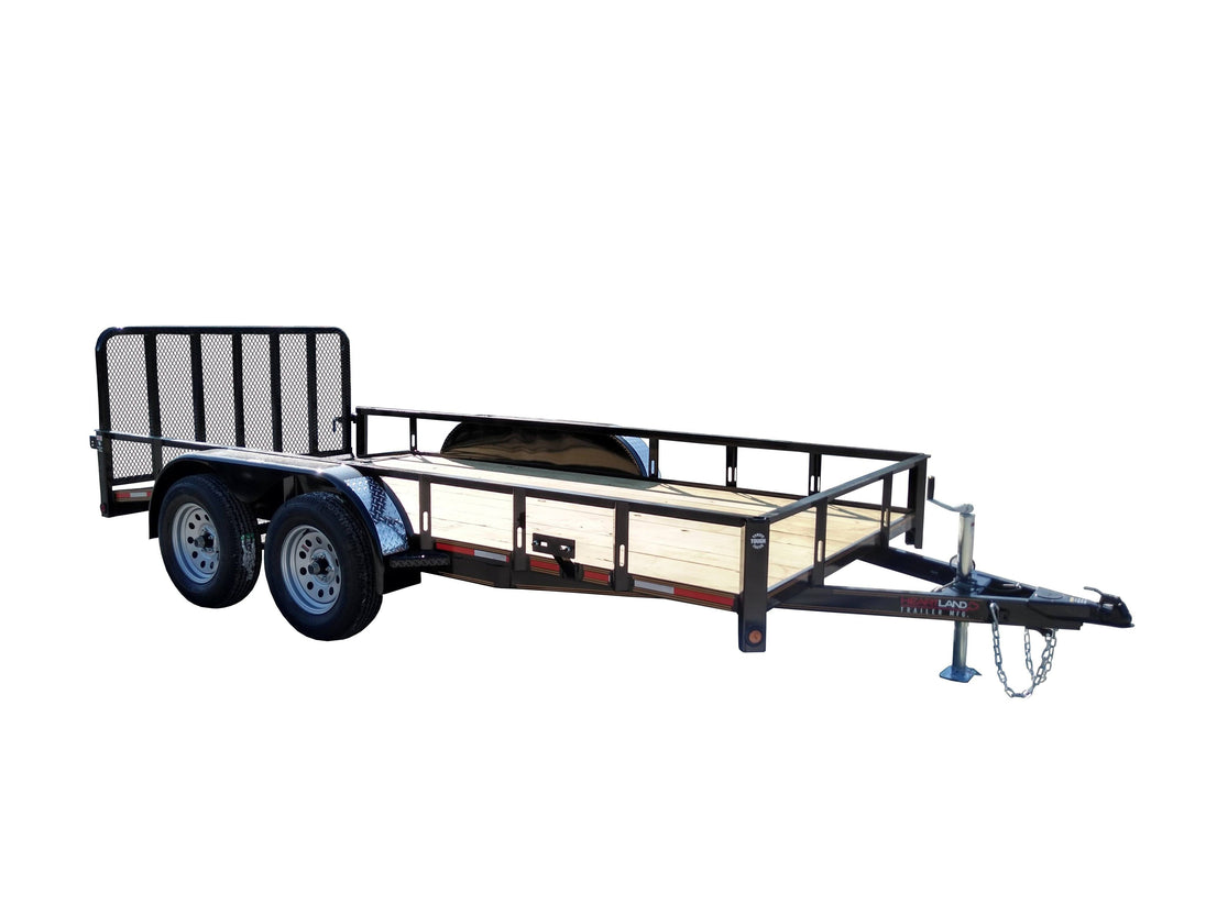 6.4' X 14' Tandem Axle Dove Tail Utility Trailer With Gate & Fenders