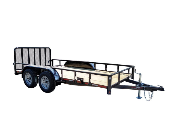 6.4' X 14' Tandem Axle Dove Tail Utility Trailer With Gate & Fenders
