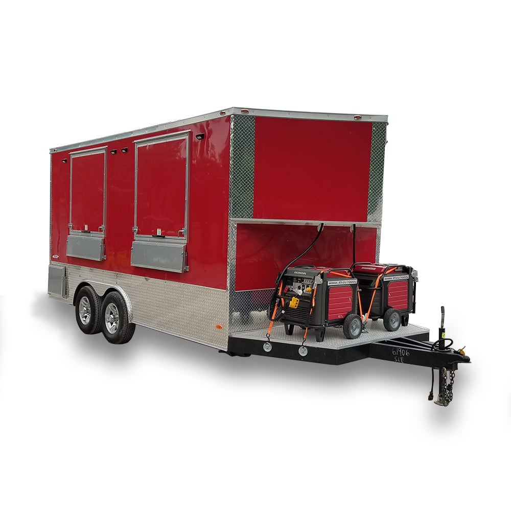 8.5' x 16' Red Half V-nose Half Flat Front Food Trailer With Appliances