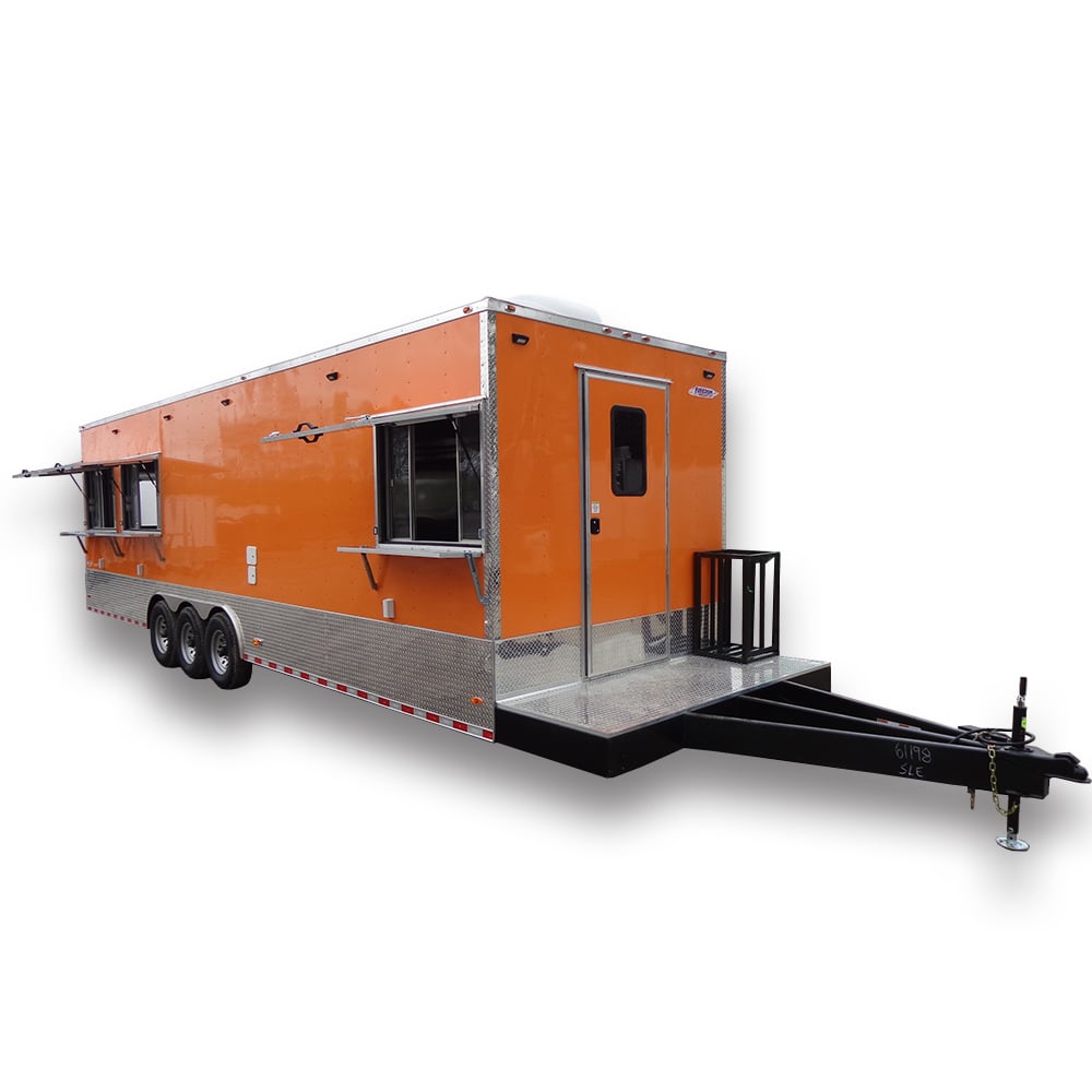 8.5' x 30' Orange Flat Nose Concession Food Trailer