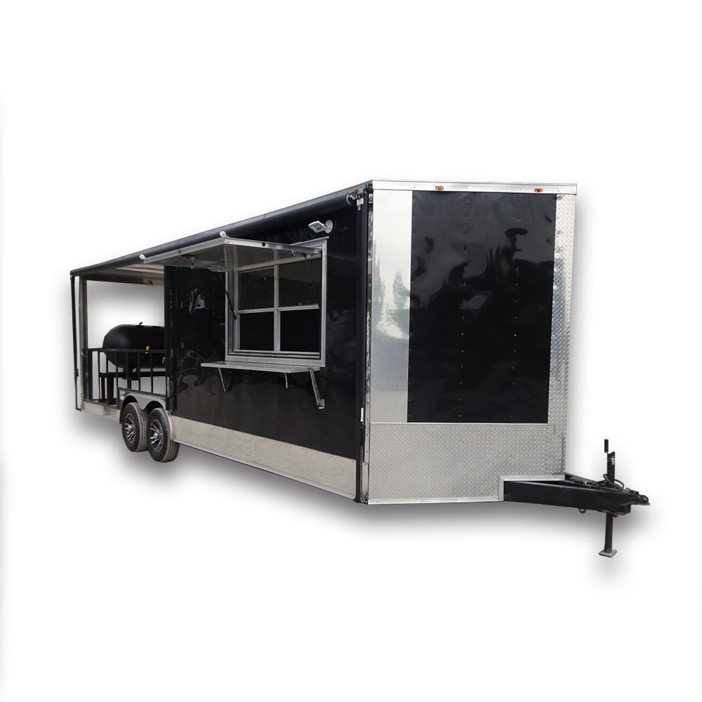 8.5' x 24' Black Porch Style Concession Trailer With Appliances