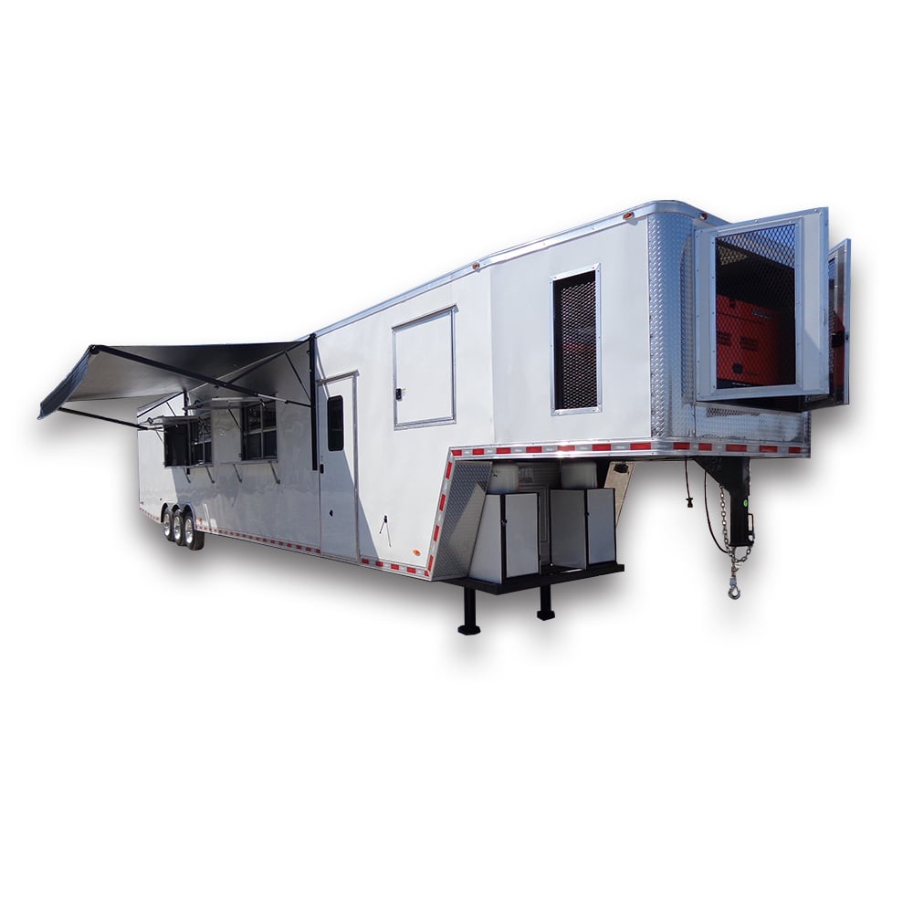 8.5' x 50' White Goose-neck Porch Style Concession Food Trailer With Appliances