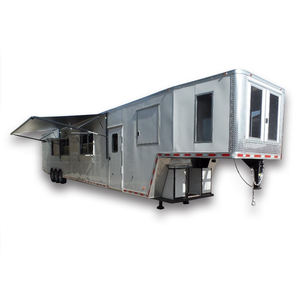 8.5' x 50' White Goose-neck Porch Style Concession Food Trailer