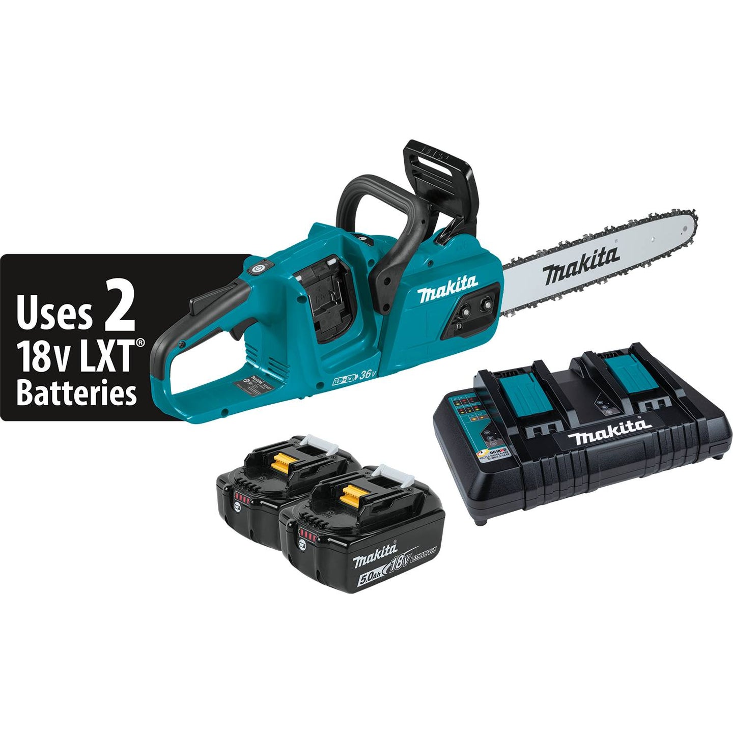Makita XCU07PT 36V (18V X2) LXT Brushless 14" Top Handle Chainsaw Kit (5.0Ah) - Includes 2 Batteries and Dual - Port Rapid Charger - SLE Equipment - 1