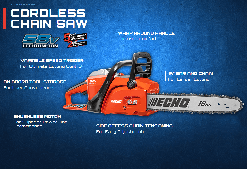 Echo Cordless 58V Battery Operated Lithium-Ion Chainsaw