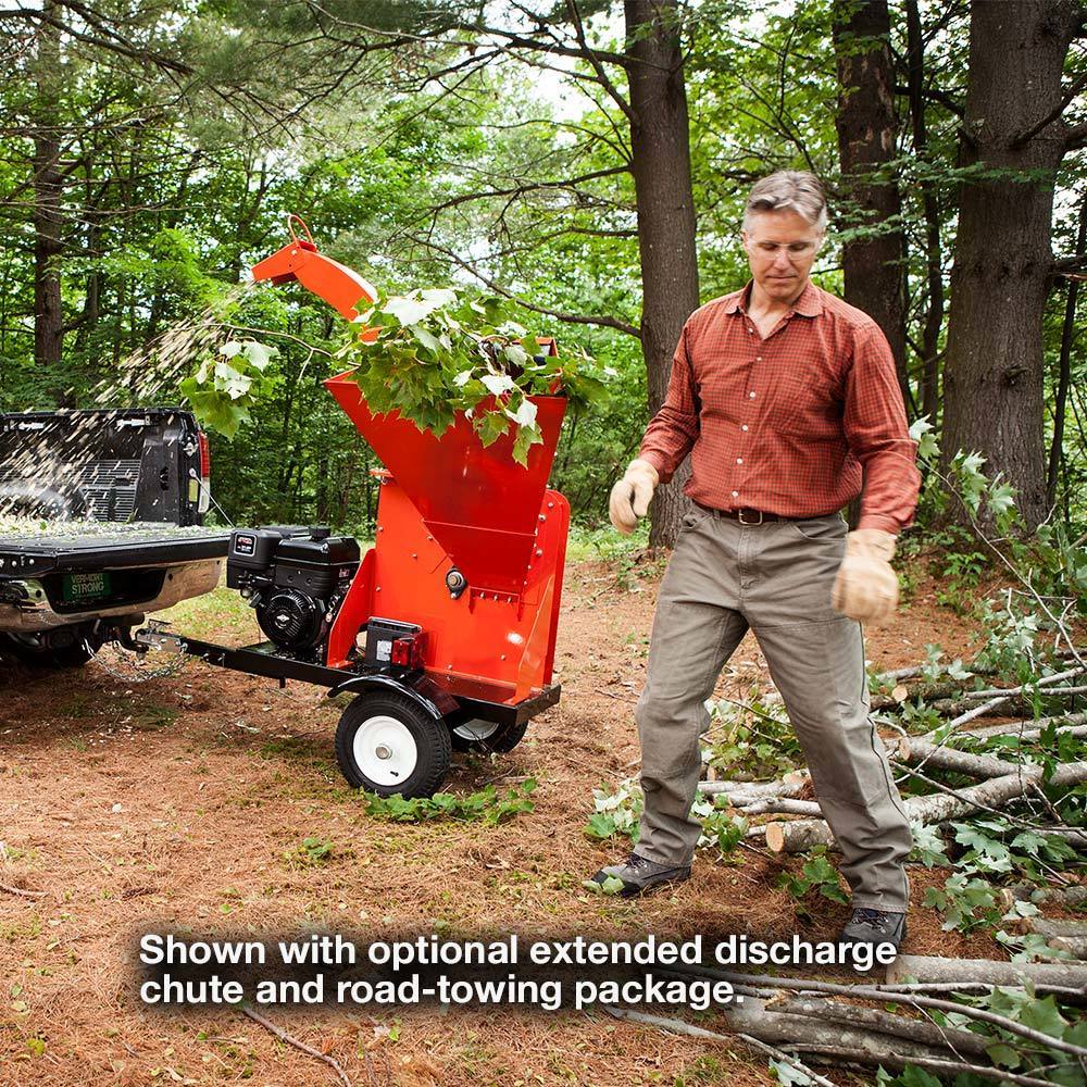 DR Power CP57057BEN 13.5 HP Briggs Self Feeding Wood Chipper 5.75" Front Right View