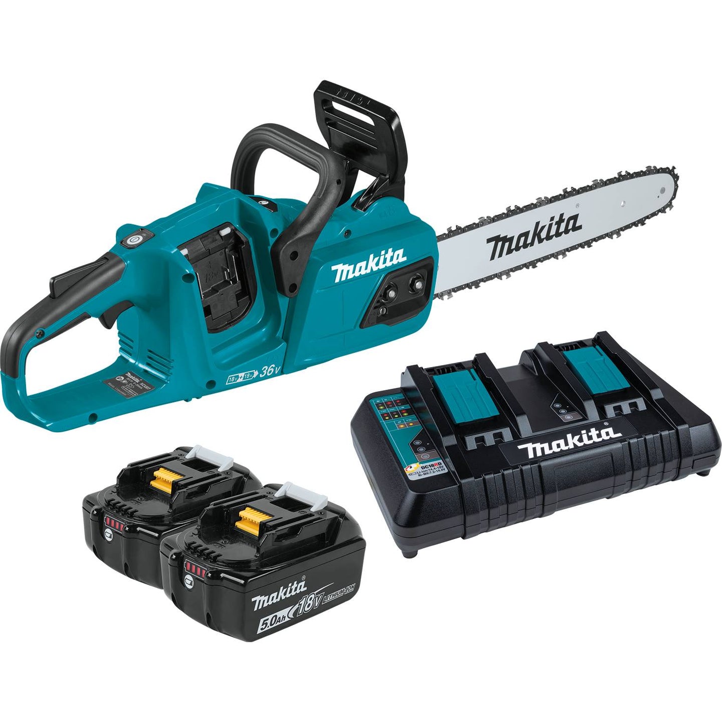 Makita XCU07PT 36V (18V X2) LXT Brushless 14" Top Handle Chainsaw Kit (5.0Ah) - Includes 2 Batteries and Dual - Port Rapid Charger - SLE Equipment - 2