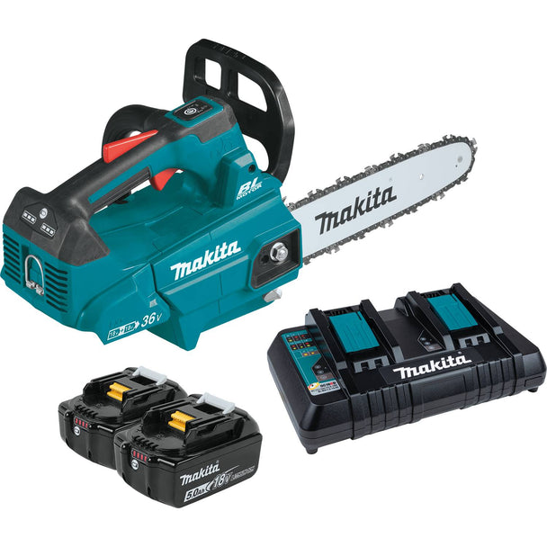Makita XCU08PT 18V X2 (36V) LXT Brushless Top Handle 14" Chainsaw Kit - Includes 2 Batteries and Dual - Port Rapid Charger - SLE Equipment - 2