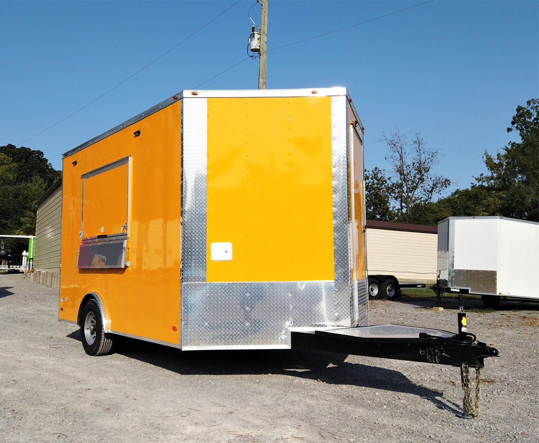 8.5' x 12' Yellow Concession Food V-Nose Trailer