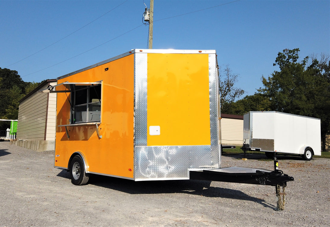 8.5' x 12' Yellow Concession Food V-Nose Trailer