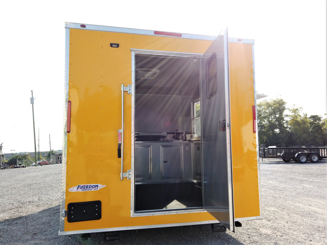 8.5' x 12' Yellow Concession Food V-Nose Trailer