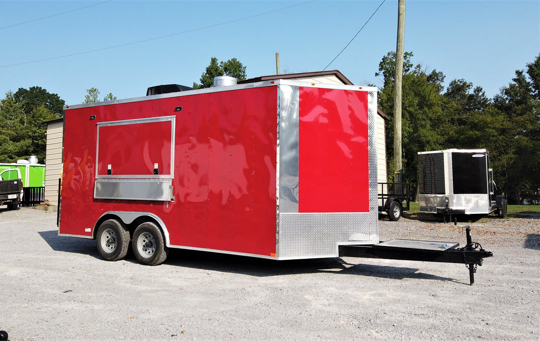 8.5' x 16' Red Concession Food Trailer With Appliances