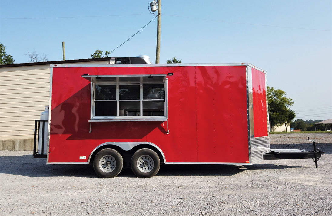 8.5' x 16' Red Concession Food Trailer With Appliances