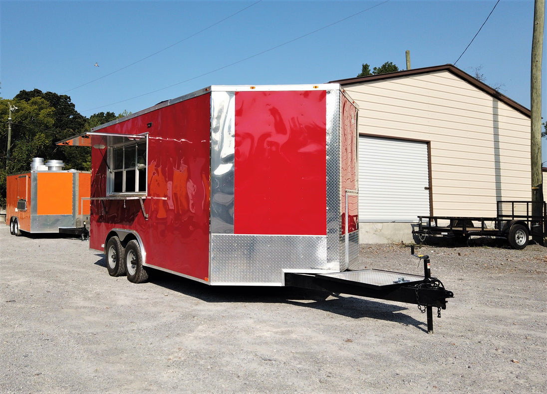 8.5' x 16' Red Concession Food Trailer With Appliances