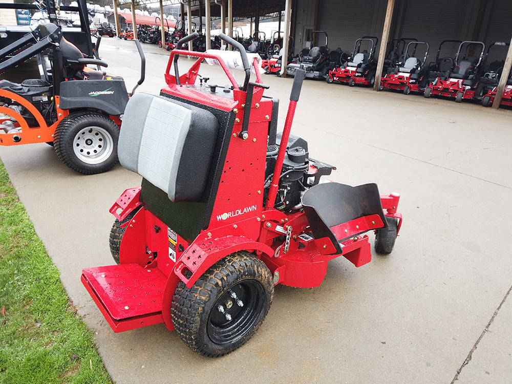 WorldLawn Venom Stand-On Walk Behind Mower Front Left